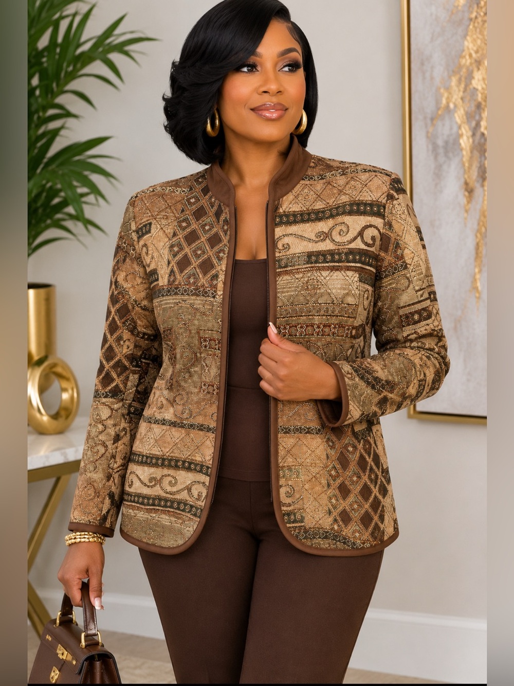 Dressbarn Classic Brown Patterned Women’s Jacket Size M